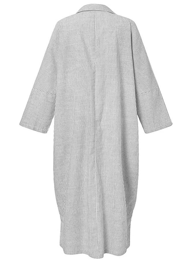 utcoco Womens Striped Long Sleeve Dress Casual Loose Button Down Cotton Maxi Shirt Dress (XXX-Large, Grey) - Image 3